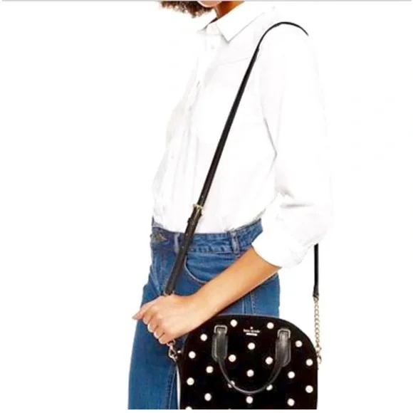 Kate Spade | Laurel Way Velvet Pearl Mini Reiley Black Gorgeous Handbag! - Picture 2 of 7